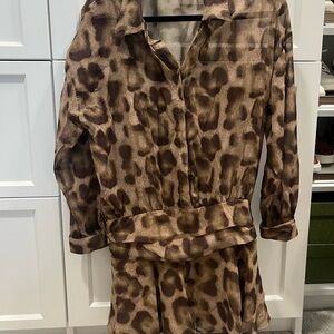 12 Tribr Leopard Print Sheer drop waist mini dress
